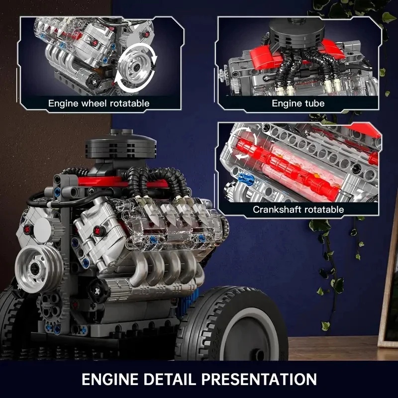 Model Kit Engine V8 - Mould King 10171 Supercar V8-motor |