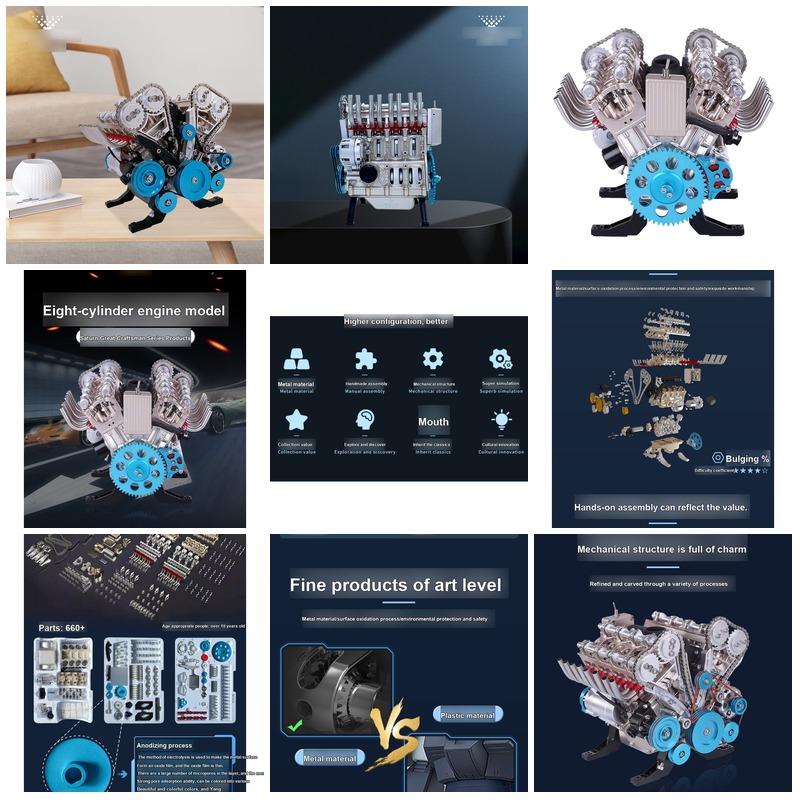 Model Kit Engine V8 - DIY 3D Mechanische V8 Motor Metalen